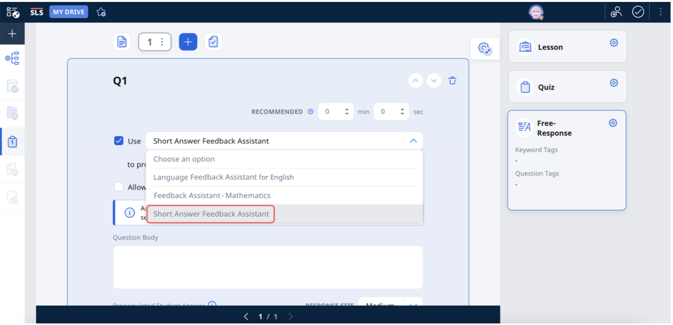 Add Short Answer Feedback Assistant