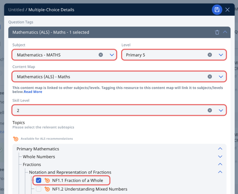 (E1, v) Tag Resources to Adaptive Learning System