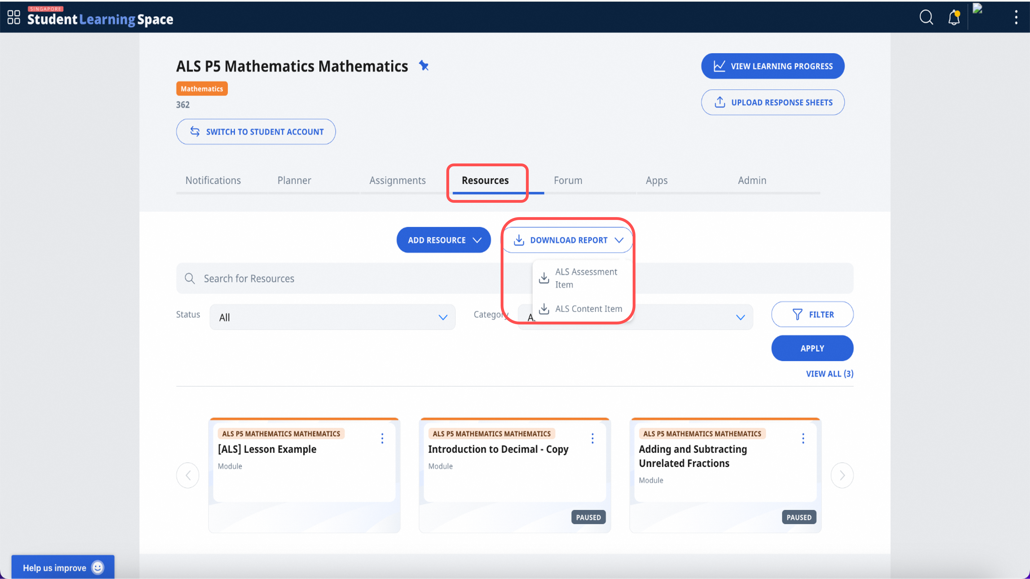 (A2,4) View ALS Learning Progress